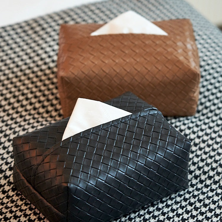 Woven Leather Tissue Box Holder